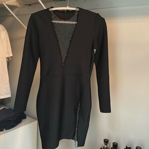 Sparkling Mesh dark dress with sleeves